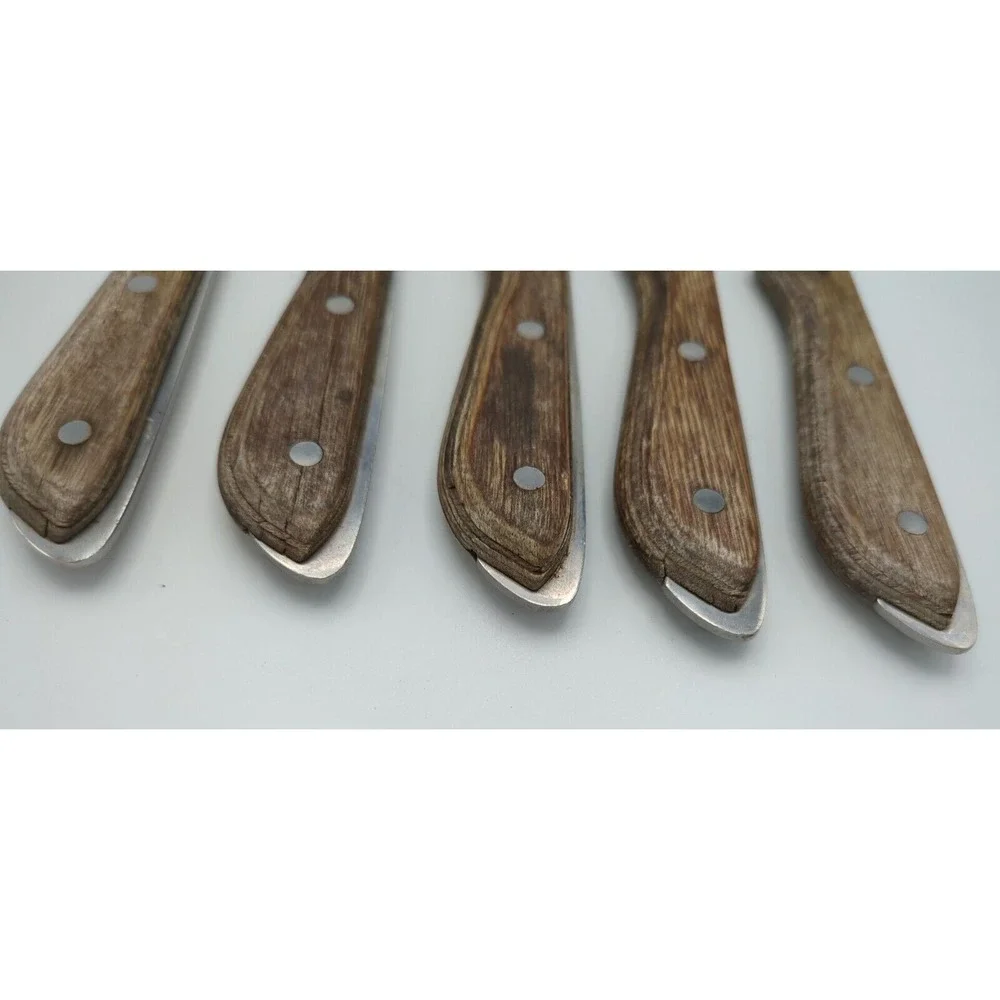 Vtg 5 Regent Swords Lightning Japan‎ SS Steak Knives Full Tang Wood Handle READ